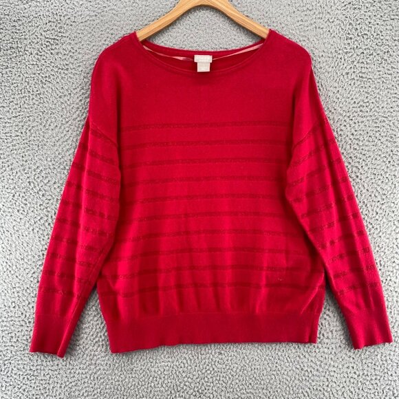 Chicos Sweater Womens 1 US Medium Red Zenergy Cotton Cashmere Blend Lurex Stripe - Picture 1 of 9